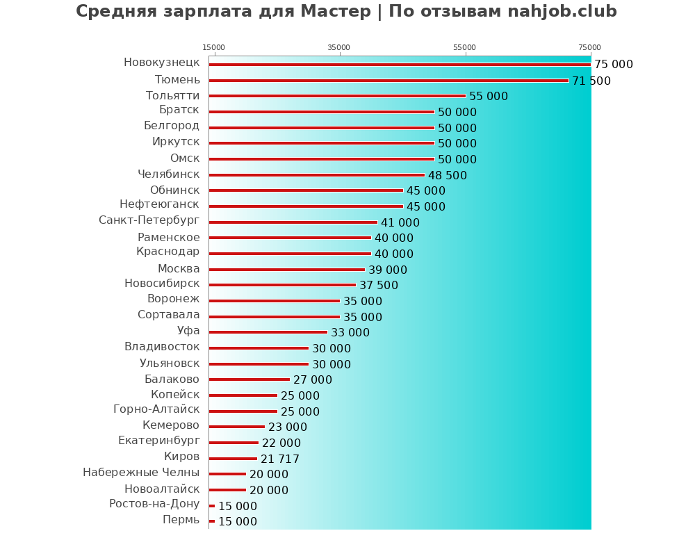 Средний уровень зарплаты в мастере